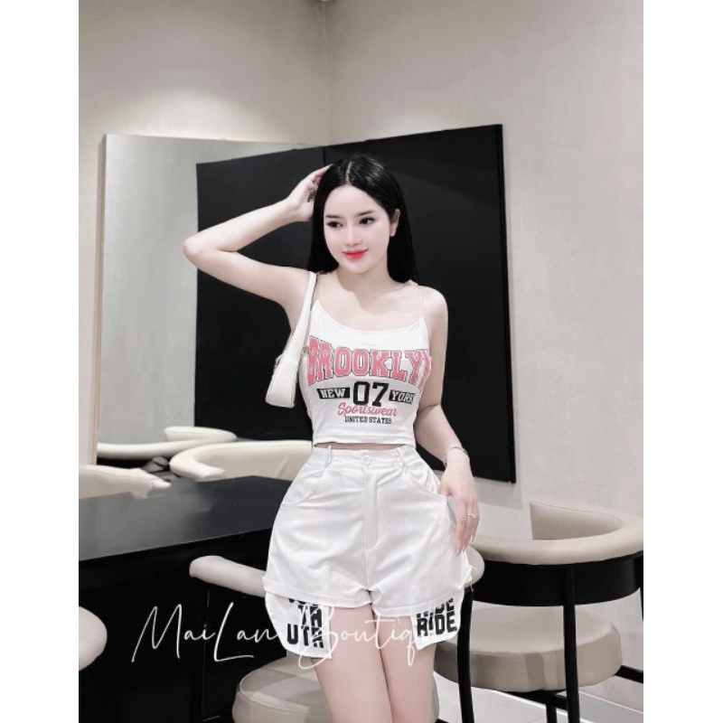 Áo 2 dây in chữ phối hottrend mới về. Chất thun thái có dãn 4 chiều. From 38-55 ký vừa. X04078A