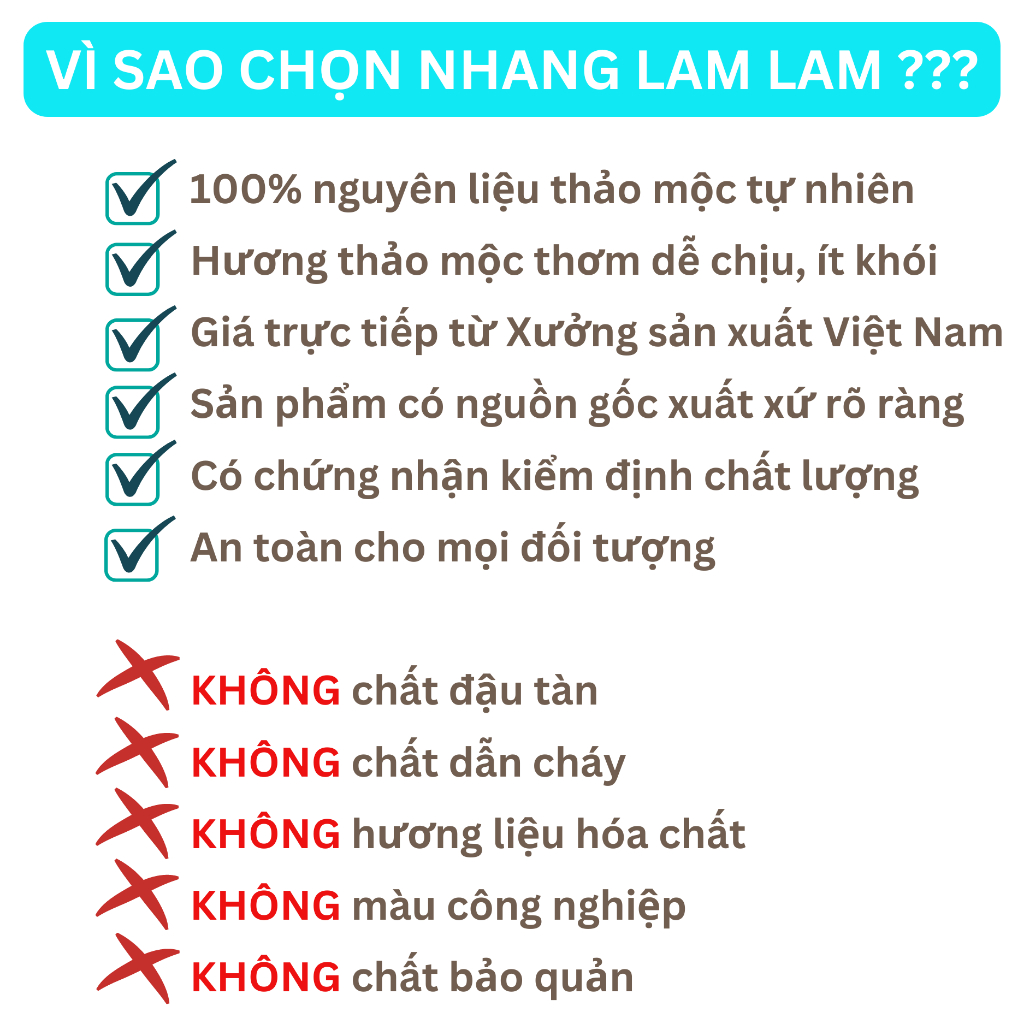 Nhang thảo mộc tự nhiên Lam Lam 20cm và 30cm hương thảo, vỏ cam, sả, hương bài, bồ kết, quế chi, trầm bắc