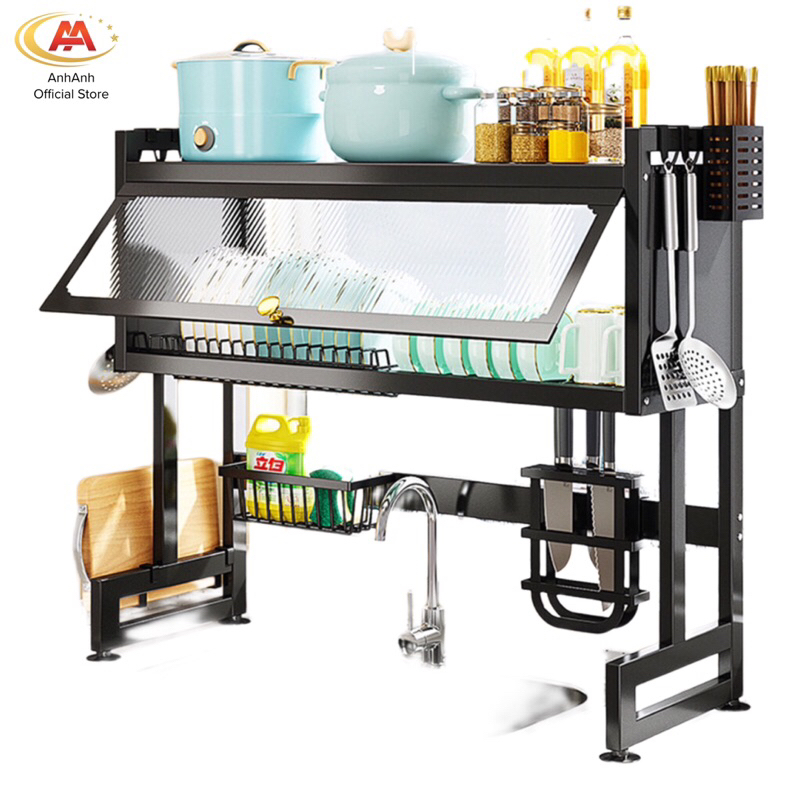 Kệ úp bát trên bồn rửa đa năng chạn tủ lắp đậy AnhAnh. 1/2tầng sơn tĩnh điện 5 lớp cao cấp trống han rỉ