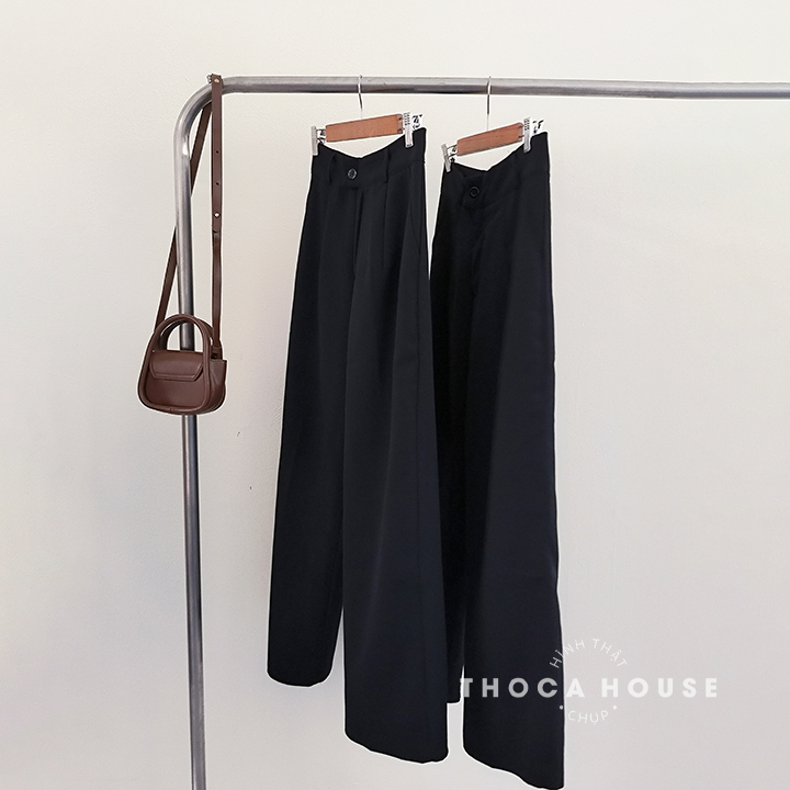 Quần tây công sở ống rộng dáng suông hách chân lưng max đen THOCA HOUSE dễ phối đồ, tôn dáng và chân dài