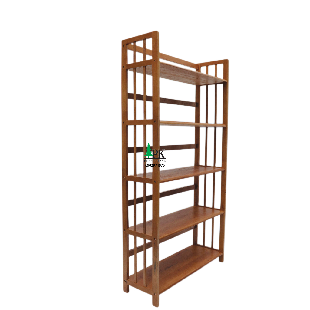 Kệ sách 5 tầng Phạm Khang - Gỗ cao su tự nhiên - Màu gỗ tự nhiên/ Vàng cherry - Kích thước rộng 80 cm
