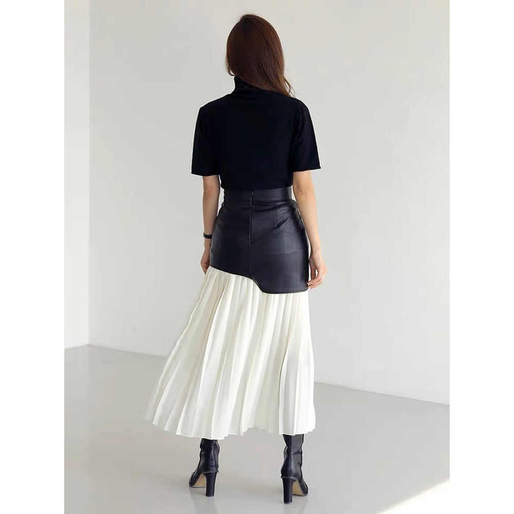 JOYCÉ - Chân váy da phối xếp ly