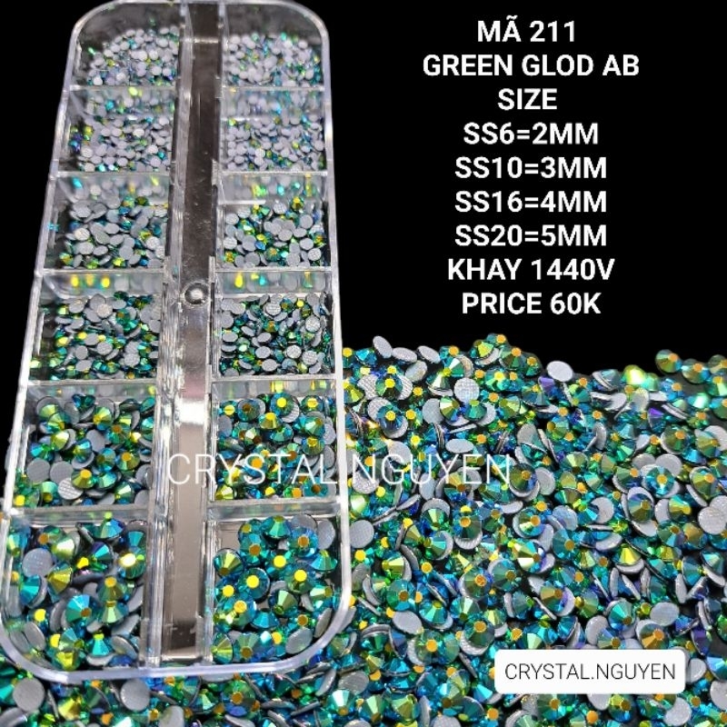 MÃ 211 GREEN GLOD AB- ĐÁ KHAY NAIL-ĐÁ TÚI MIX SIZE- ĐÁ LẺ SIZE