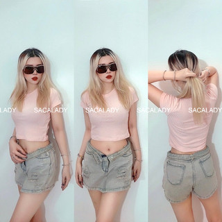 Áo croptop f21 thun cotton gân hoa - 4167
