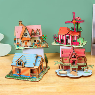  Mô hình lắp ráp 3D gỗ trọn bộ nhà xe : Nhà nghỉ Bali xe Bus hoa trang trí 