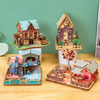 Mô hình lắp ráp 3D gỗ trọn bộ nhà xe siêu đáng yêu trang trí cực xinh: Nhà nghỉ Bali, xe Bus, vườn hoa...