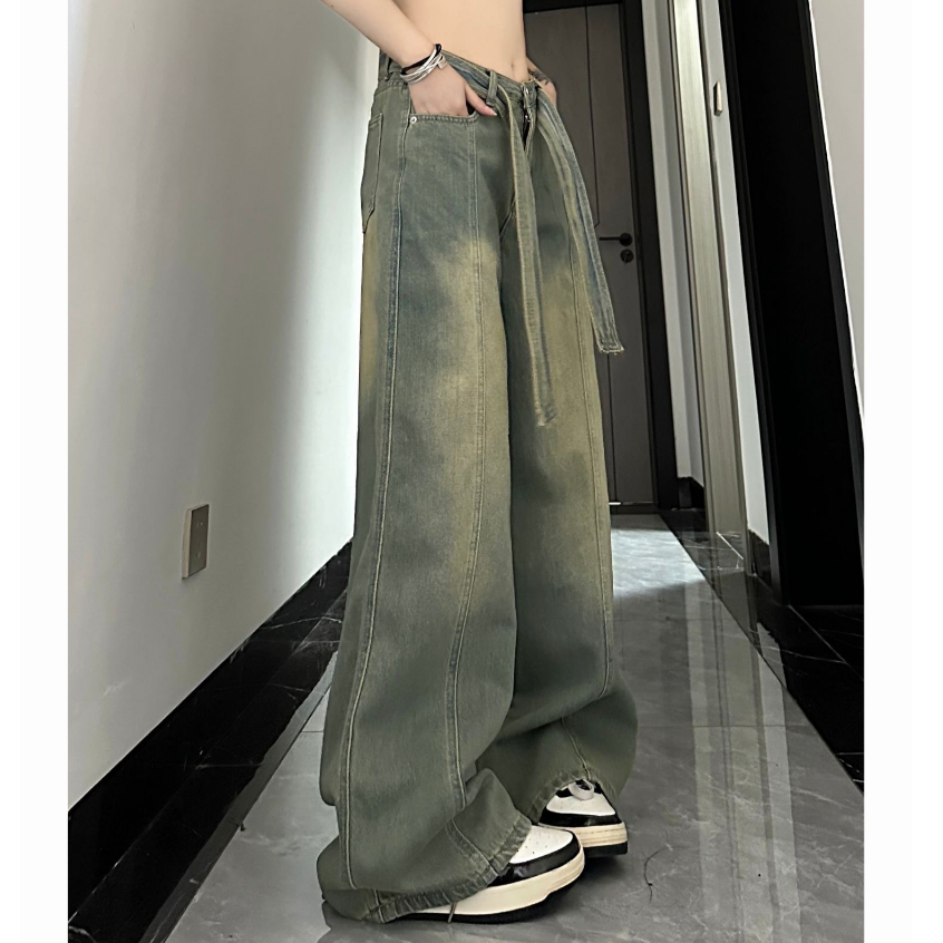 Quần jean dài ống rộng phong cách unisex, quần jean cạp cao Hip Hốp_K55