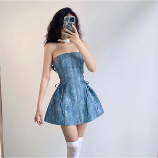 VÁY JEAN ỐNG CUP NGỰC CỘT DÂY EO