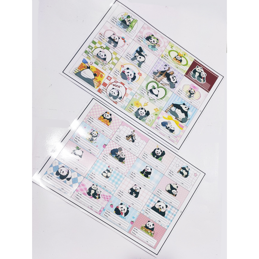 Nhãn vở Gấu trúc manh lan hoa hoa phúc bảo thất tử phi vân Pandabiz NV75 hoạt hình set 16 chiếc có keo dán sẵn