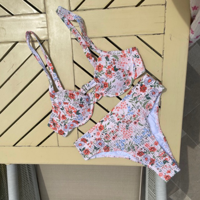 Bikini hoa cạp cao chạy smocking