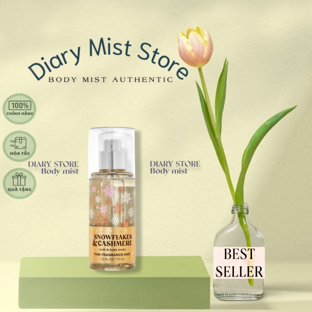 𝐃𝐢𝐚𝐫𝐲𝐦𝐢𝐬𝐭.𝐬𝐭𝐨𝐫𝐞 XỊT THƠM BODY MIST TOÀN THÂN BATH & BODY WORKS Snowflakes & Cashmere - MINI TRAVEL SIZE 75ML