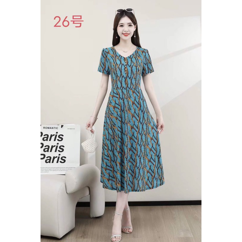 Đầm trung niên  Váy trung niên ngắn tay cho mẹ hàng Quảng Châu chất vải thun lạnh 3D đẹp nhẹ,mát