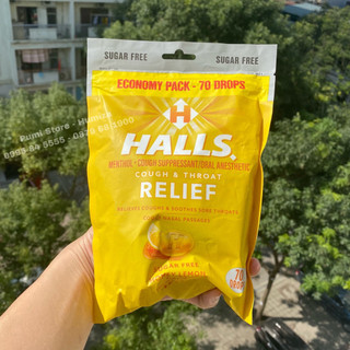 Kẹo Halls chanh mật ong không đường ngậm ho 70 viên