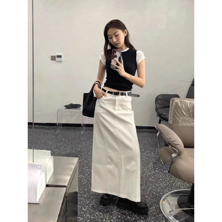 Chân váy trắng dài xẻ tà / midi skirt
