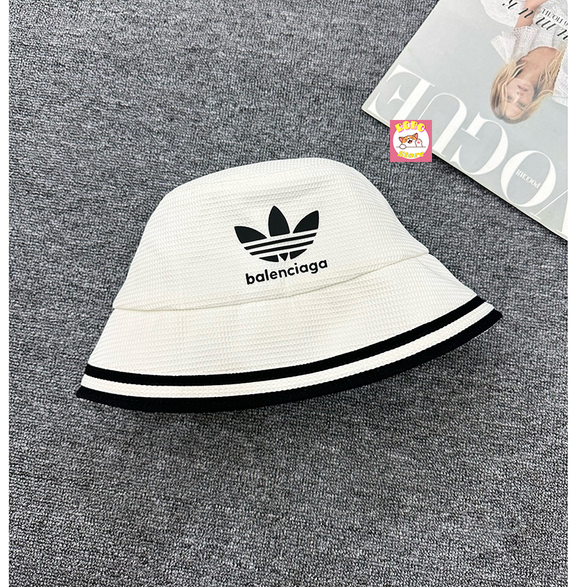 Mũ bucket Balenciagaa x Adidas cao cấp hai màu đen trắng phong cách đơn giản năng động