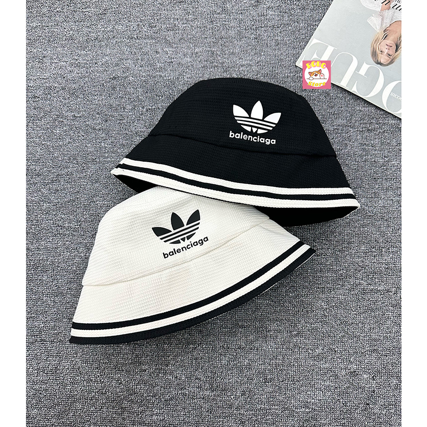 Mũ bucket Balenciagaa x Adidas cao cấp hai màu đen trắng phong cách đơn giản năng động