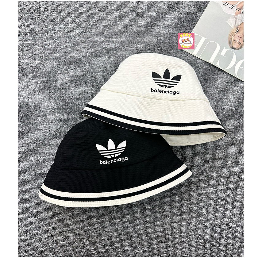 Mũ bucket Balenciagaa x Adidas cao cấp hai màu đen trắng phong cách đơn giản năng động