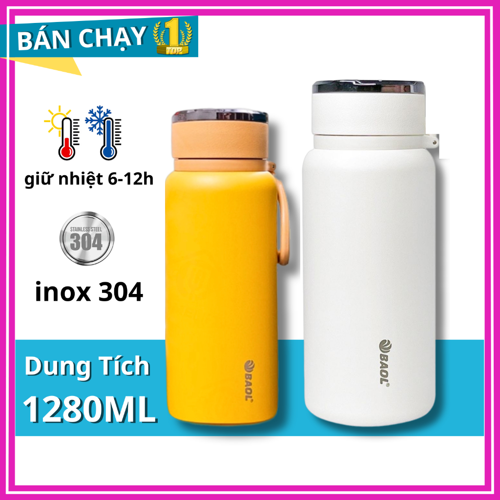 Bình giữ nhiệt 24h BAOL inox 304 Nắp titan cao cấp dung tích 1000ml, 1280ml, 1500ml