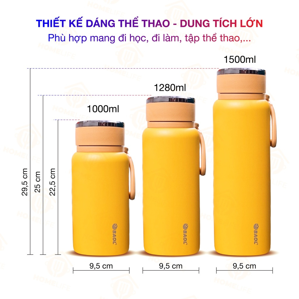 Bình giữ nhiệt 24h BAOL inox 304 Nắp titan cao cấp dung tích 1000ml, 1280ml, 1500ml | BigBuy360 - bigbuy360.vn