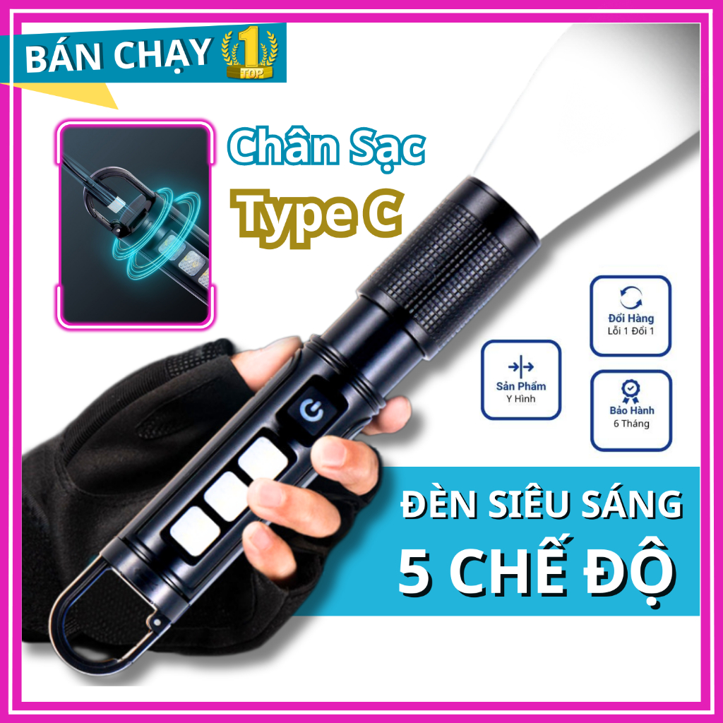 Đèn pin mini siêu sáng cầm tay có zoom chiếu sáng xa trăm mét - Đèn bin sạc điện bóng led thiết kế nhỏ ,gọn mang theo dà