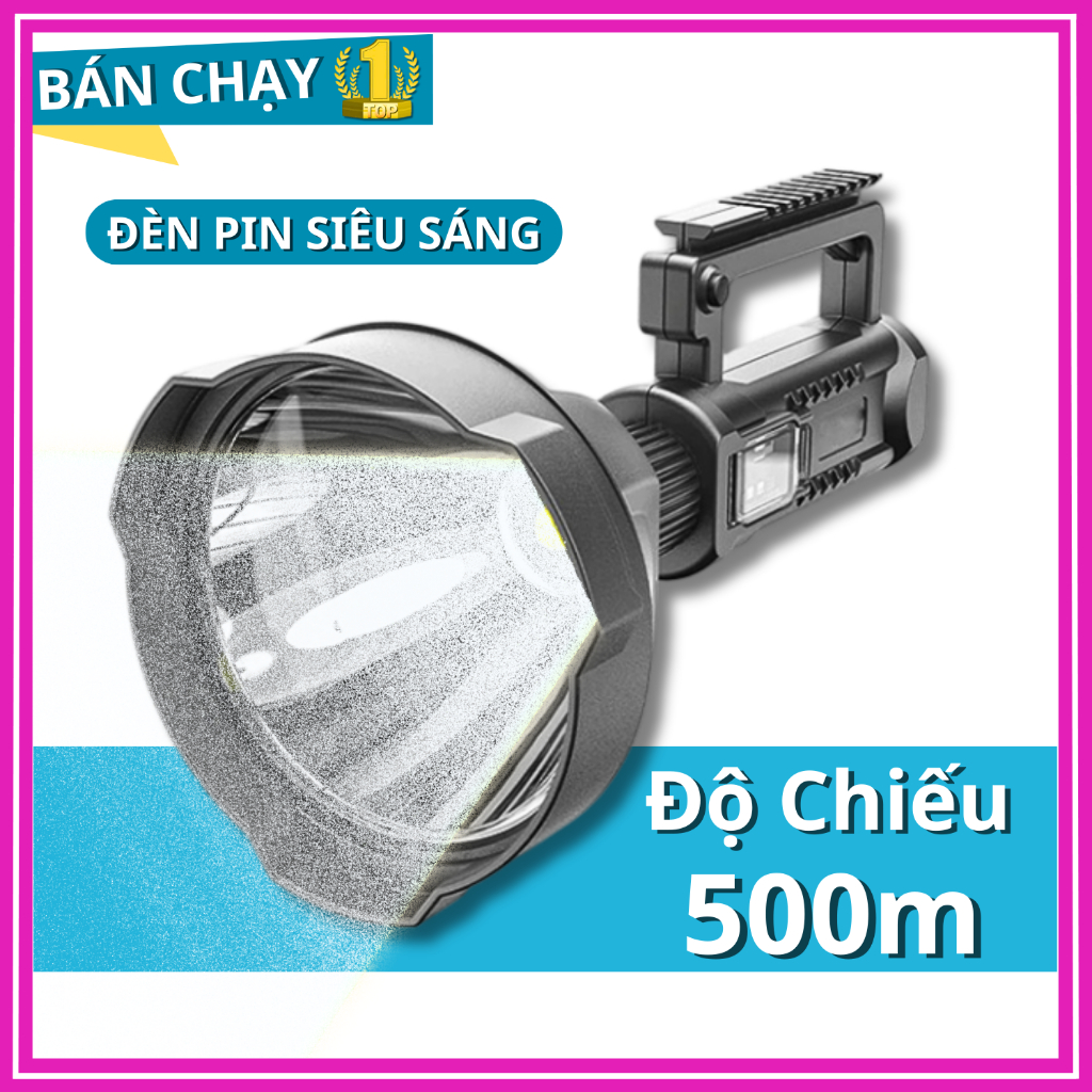 Đèn Pin Siêu Sáng Cầm Tay Chiếu Xa 500m Pin Trâu Chống Nước
