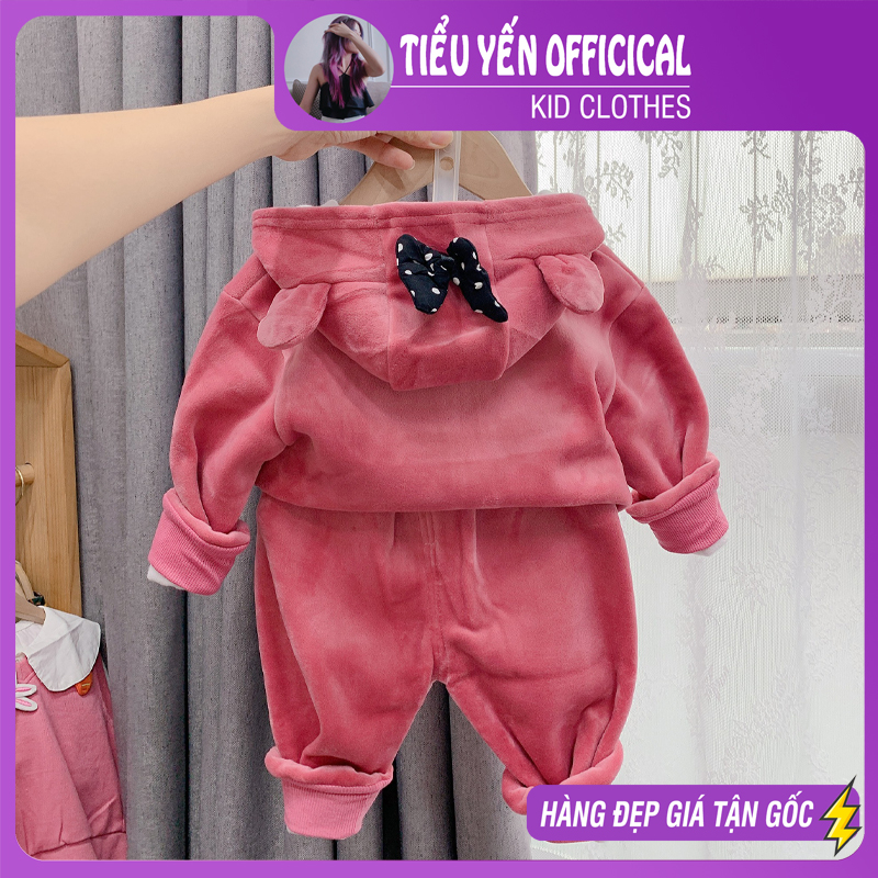 Bộ nhung bé gái, Bộ Mickey nhung hồng đáng yêu cho bé 9 - 20kg S025 | Tiểu Yến Kid