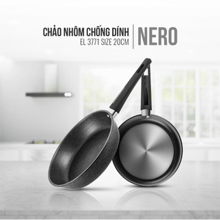 Chảo chống dính Elmich Nero 5 lớp, hợp kim nhôm, chảo chống dính phủ vân đá, đáy từ phẳng, size 20cm-28cm