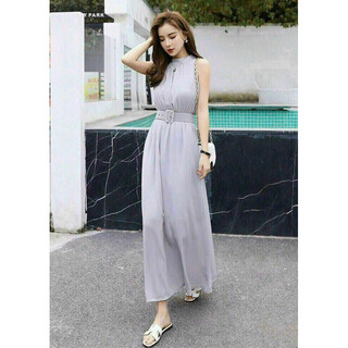 Đầm maxi cổ yếm đai eo MLXL [Kèm ảnh thật]