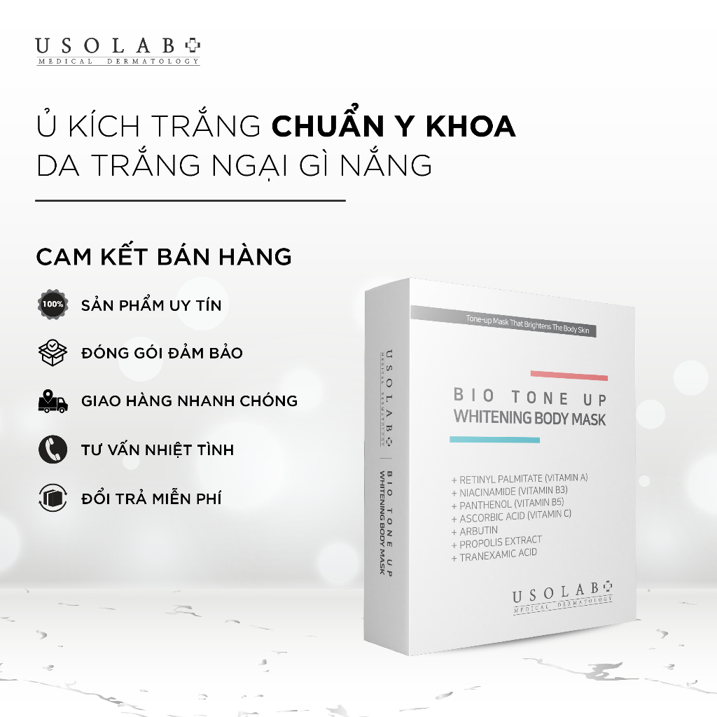 Kem ủ trắng body USOLAB - Giúp làm trắng da toàn thân, chống nắng bật tone ngay lần đầu sử dụng 5 gói 100g