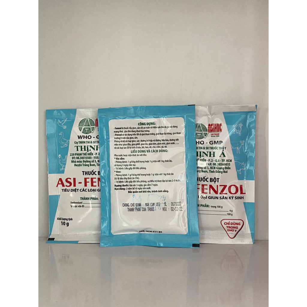 Asi-Fenzol 10g Sán giun, sán dây, sán lá an toàn và hiệu quả cho gia súc đang mang thai và gia cầm đang khai thác trứng