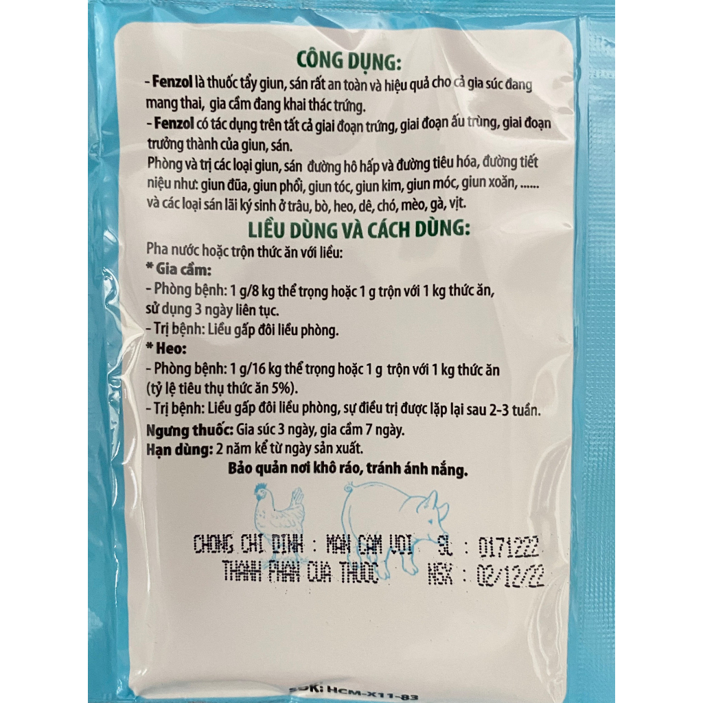 Asi-Fenzol 10g Sán giun, sán dây, sán lá an toàn và hiệu quả cho gia súc đang mang thai và gia cầm đang khai thác trứng