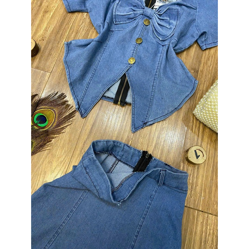Set váy jean khoá kéo