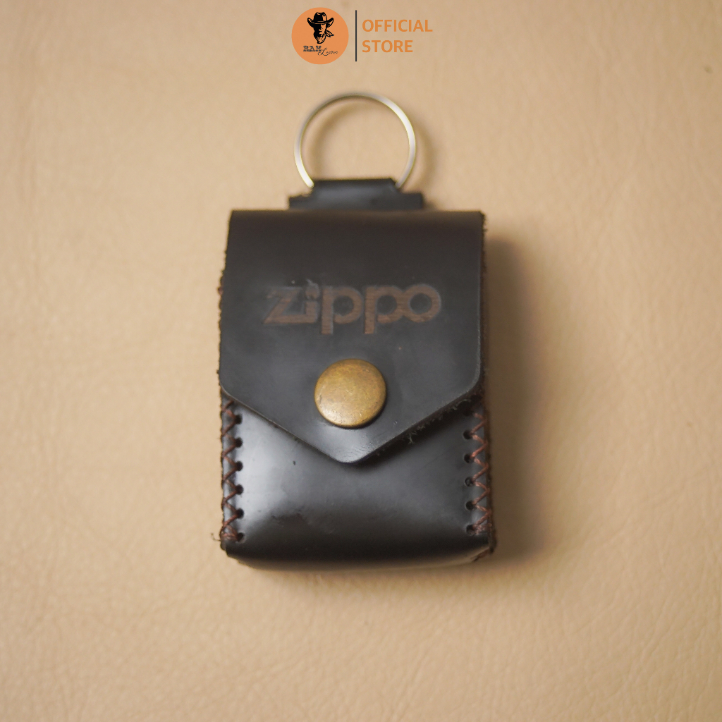 Bao Da Bò Thủ Công Zippo da bò màu đen trơn - RAM Leather
