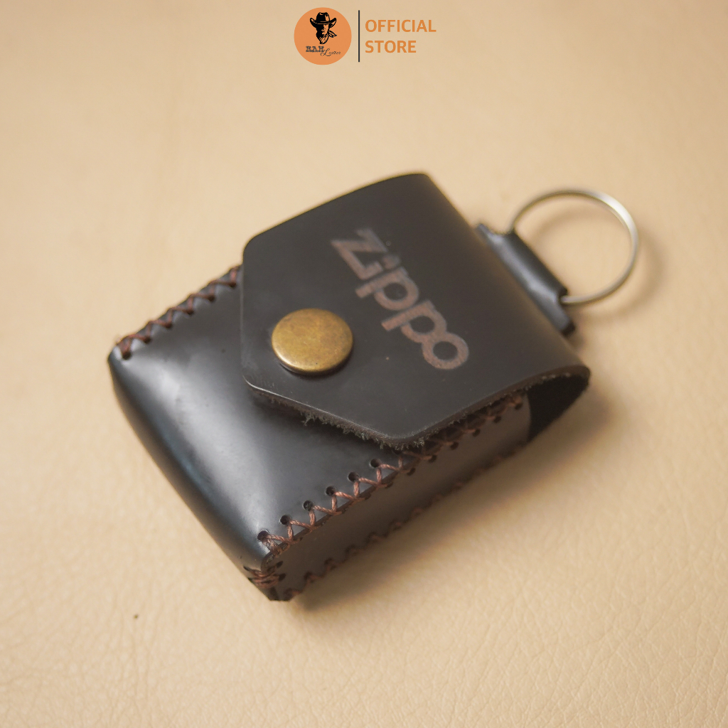 Bao Da Bò Thủ Công Zippo da bò màu đen trơn - RAM Leather