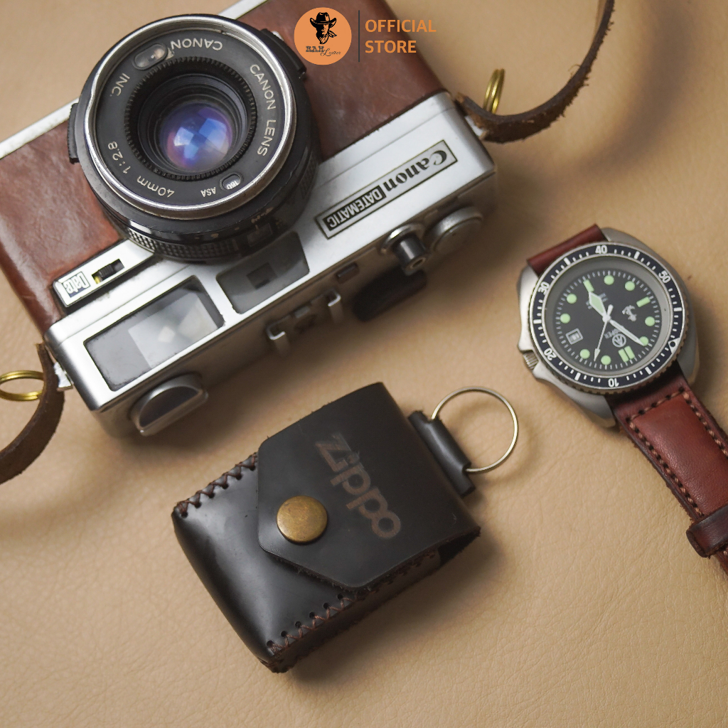 Bao Da Bò Thủ Công Zippo da bò màu đen trơn - RAM Leather