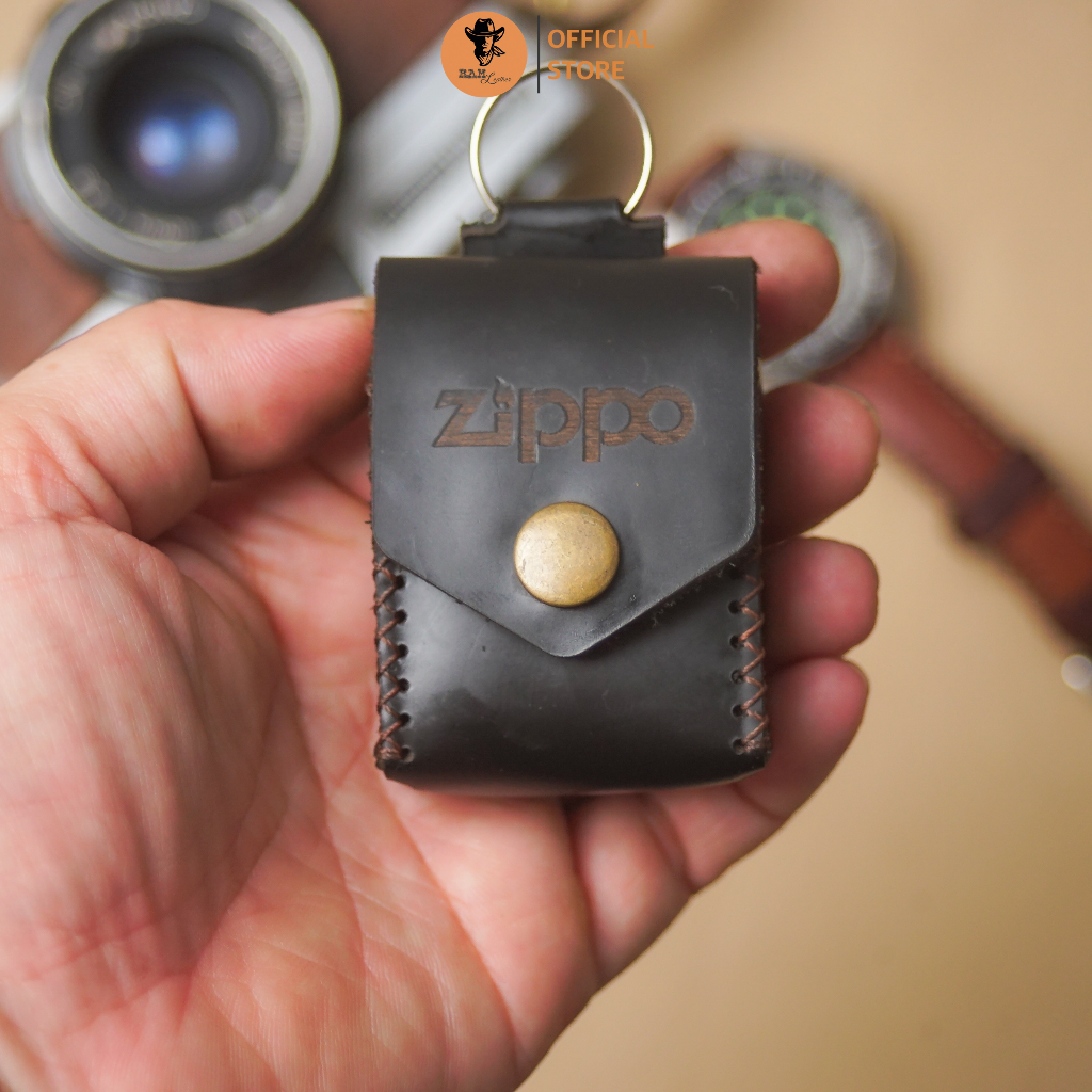 Bao Da Bò Thủ Công Zippo da bò màu đen trơn - RAM Leather
