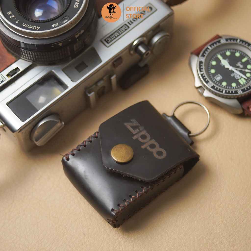 Bao Da Bò Thủ Công Zippo da bò màu đen trơn - RAM Leather