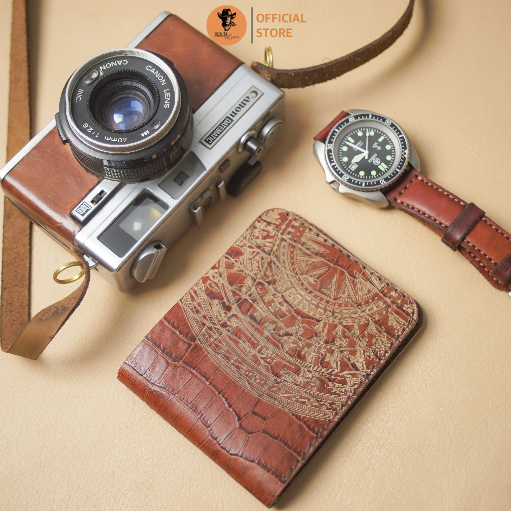 Ví nam da bò trống đồng da bò vân cá sấu màu nâu dáng ngang - RAM Leather