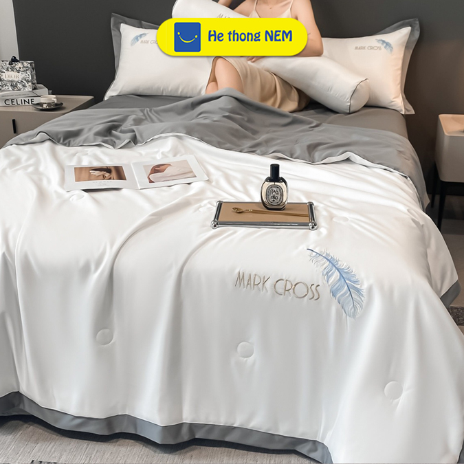 Bộ chăn ga gối đệm 5 món trải giường lụa SERENA cao cấp Set 5 món Drap Ga Grap Grab phi lụa thái trải phủ dường cưới
