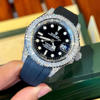 Đồng Hồ Nam R0lex Submariner viền đá CZ, dây cao su, máy cơ automatic