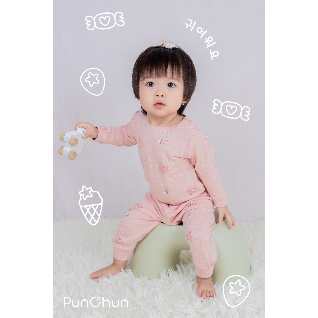 [CHÍNH HÃNG] Bộ quần áo trẻ em tay bo cotton họa tiết Punchun