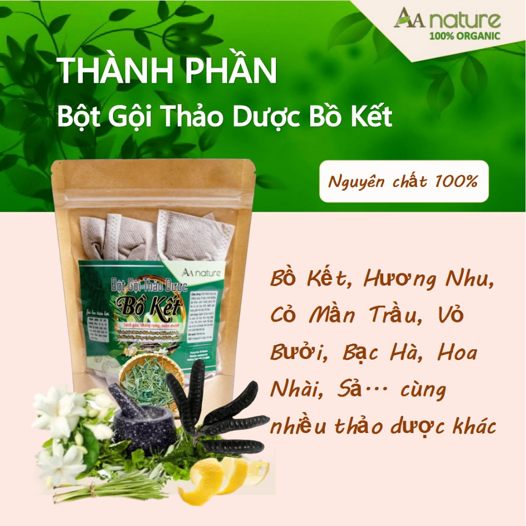 Bột Gội Bồ Kết Thảo Dược  | Sach gàu, đen mượt, chắc khỏe  | 100% thiên nhiên Handmade by AA Nature