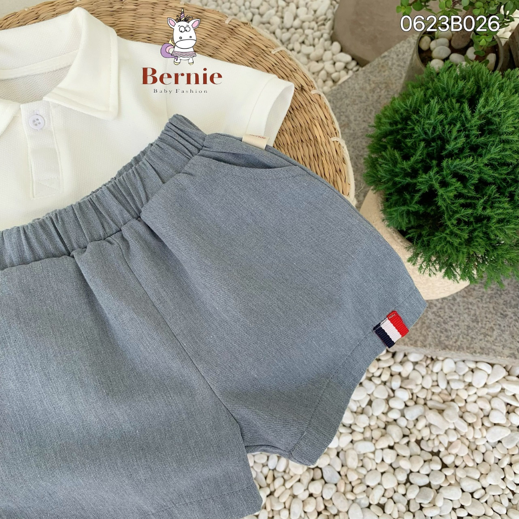 Bộ polo cổ đức bé trai, bộ thun áo trắng cộc tay quần kaki bé trai Bernie