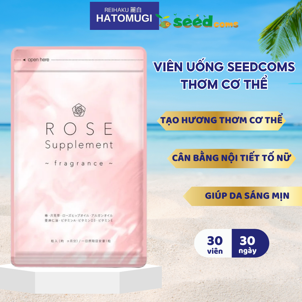 Viên uống tạo hương thơm cơ thể, hỗ trợ đẹp da Rose Supplement Seedcoms Nhật Bản 30 viên (30 ngày) - Hatomugi
