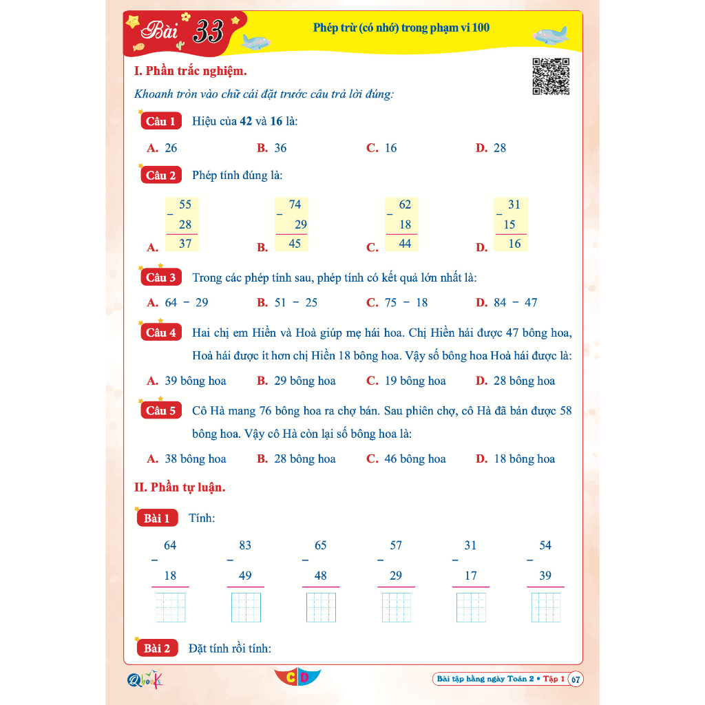 Sách – Bài tập hằng ngày TOÁN  Lớp 2 - Kì 1 – Cánh diều