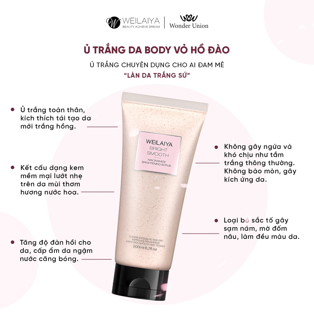 Kem ủ trắng da Weilaiya 200ml vỏ hồ đào hương nước hoa tẩy tế bào chết body mặt mềm mại trắng hồng