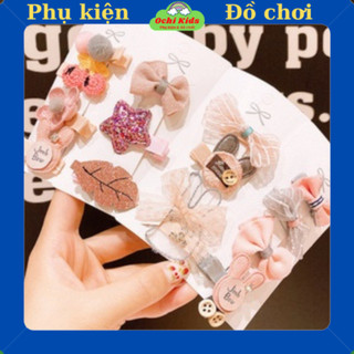 Sét kẹp tóc, kẹp mái, cài tóc vải nhiều hình dễ thương, phụ kiện tóc cho bé gái Ochi kids