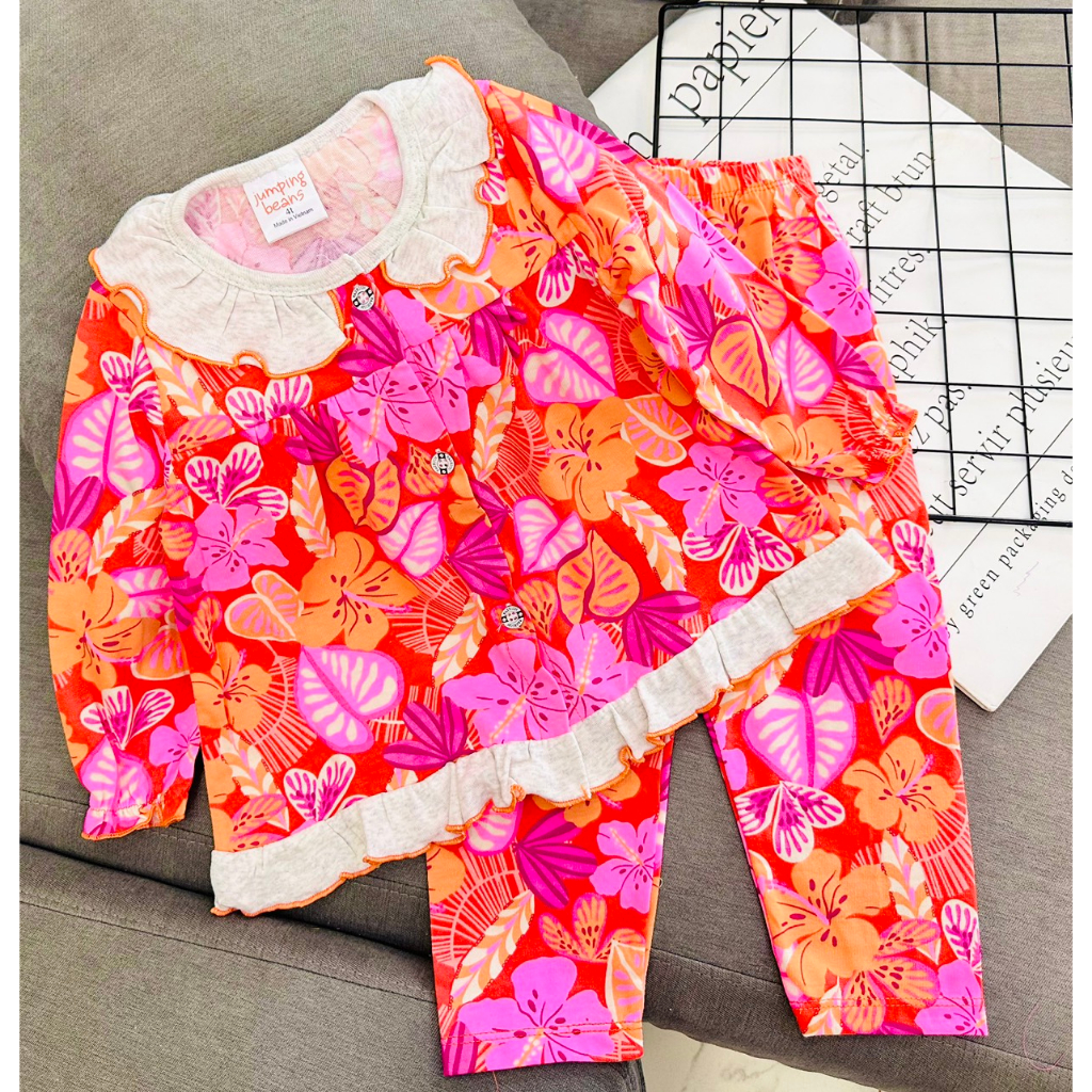 Bộ babydoll tay dài quần dài chất Thun cotton xuất bé gái size nhí 10-22kg - Quần áo trẻ em - Pikakids