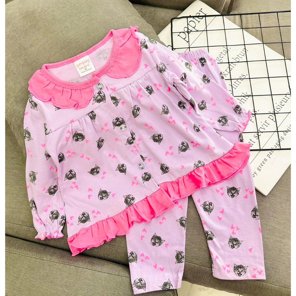 Bộ babydoll tay dài quần dài chất Thun cotton xuất bé gái size nhí 10-22kg - Quần áo trẻ em - Pikakids