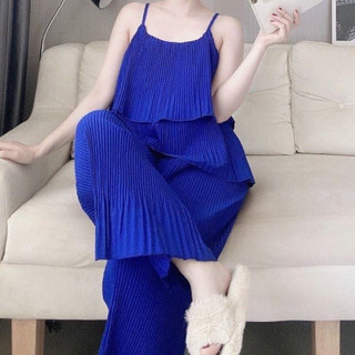 Bộ lụa xếp ly 2 dây _ bộ nữ mặc nhà